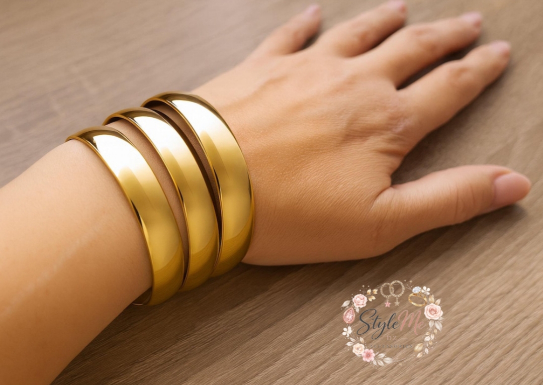 3Bracelet joncs en acier doré